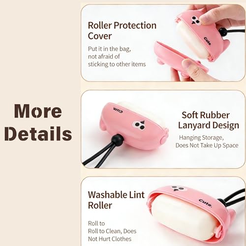 Reusable Mini Travel Lint-Roller, Extra Sticky Washable Lint Rollers for Pet Hair, Portable Lint-Remover for Clothes, Pet Hair Remover Sofa Carpet Car Purse Household (Rosy Cat) - color: Rosy Cat