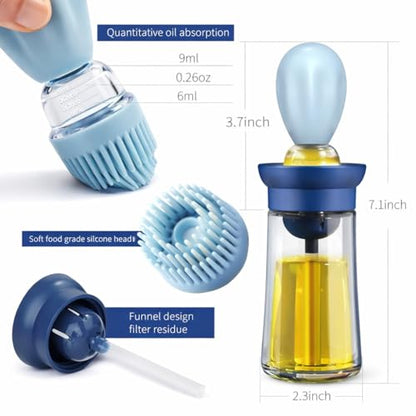 2-in-1 Oil Dispenser Glass Bottle with Silicone Brush, Squeeze Pourer for Cooking, Baking, Grilling, BBQ (Grey) - color: Grey