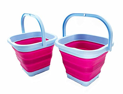 SAMMART Collapsible Rectangular Cleaning Bucket 5L (1.3 Gallon)- Foldable Camping Beach Sand Water Pot Pail- Portable Space Saving Tub for Household, Outdoor Washing (Cool Blue/Flamingo (Set of 2)) - color: Cool Blue/Flamingo (Set of 2)