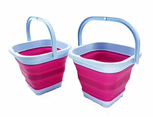 SAMMART Collapsible Rectangular Cleaning Bucket 5L (1.3 Gallon)- Foldable Camping Beach Sand Water Pot Pail- Portable Space Saving Tub for Household, Outdoor Washing (Cool Blue/Flamingo (Set of 2)) - color: Cool Blue/Flamingo (Set of 2)