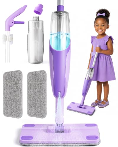Purple Mini Spray Mop for Toddler-Montessori Cleaning Toy that Real Spray Water,Pretend Playhouse Essentials for Girls Ages 3-8,Toddler Educational Housekeeping Set - size: Purple, style: Spray Mop