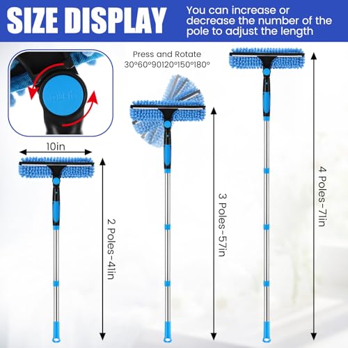 Window Cleaning Kit with Bucket 71" Long Handle 4-in-1 Rotatable Window Squeegee and Microfiber Scrubber Pads High Windows Washing Tool for Commercial Home Outdoor Car