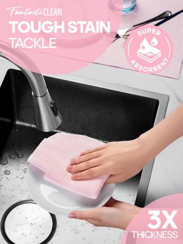Fantasticlean Large Microfiber Cleaning Cloth Roll - 18'' by 12'', 36 Sheets, Thick, Super Absorbent and Reusable Rags, Daily Cleaning Supplies for Vehicle..(Pink) - size: 36 Pack-Pink