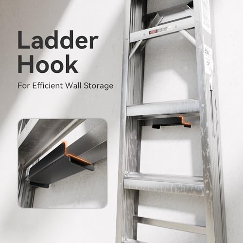 niffgaff Ladder Hooks for Garage Wall, 4 Pack Heavy Duty Wall Mount Storage Hanger for Ladders, Chairs & Patio Furniture, Fits Step & Extension Ladders, Garage Organization - size: 4 Pack
