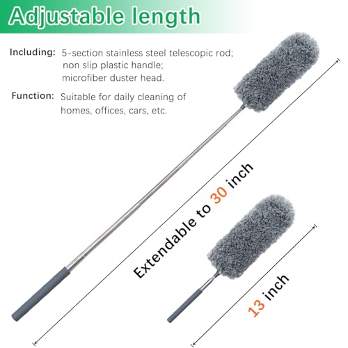 4 Pack Small Microfiber Feather Duster, with 13" to 30" Extendable Pole, Microfiber Head, Cleaning Tool for Cleaning Office, Car, Computer, Furniture, Sofa (Orange/Blue/Green/Gray)