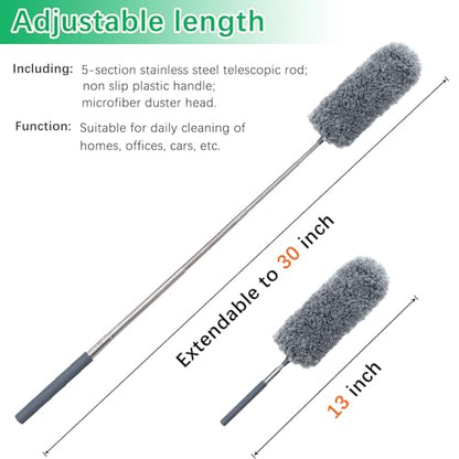 4 Pack Small Microfiber Feather Duster, with 13" to 30" Extendable Pole, Microfiber Head, Cleaning Tool for Cleaning Office, Car, Computer, Furniture, Sofa (Orange/Blue/Green/Gray)
