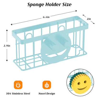 MURLONG Sponge Holder Smiley Face,Sink Caddy for Kitchen Sink,Sponge Holder with 2 PCS Suction Cups/1 PCS Adhesive Strips,Designed for Sponge,Soap,Dish Brush,Scrubber-Blue - color: Blue