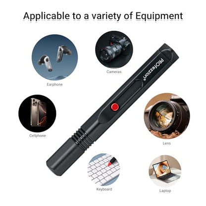 PROfezzion Double-Ended Lens Cleaning Pen for Electronics, Earbuds, Laptop, Cell Phone, Keyboard, Camera Lens, Lens Cleaner Pen with Soft Brush & Silicone Wiper, Black