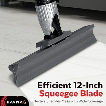 Silicone Floor Squeegee with 55-Inch Long Handle, 12-Inch Single Cast Silicone Blade, 360° Swivel Joint - Multifunction Floor Squeegee for Garage, Concrete Floor, Shower Floor, Glass Windows - size: 12 Inch Blade - 4 Piece Handle