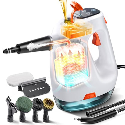 POPCHOSE Steam Cleaner with Detergent Dispenser, 15s Heat-Up Handheld Steam Cleaner for Home, Removable Water Tank - color: WhiteOrange