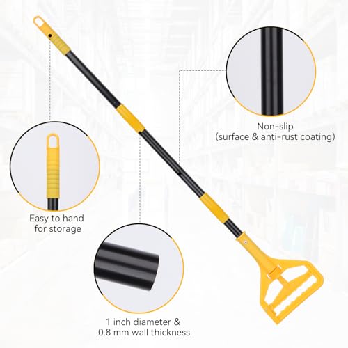 Mop Handle Commercial Heavy Duty - 57 Inch Industrial Metal Mop Stick Replacement for Floor Cleaning - Professional Mops Head Replacement Holder - color: Black&Yellow 1 - Plastic Clamp