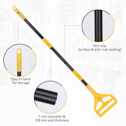 Mop Handle Commercial Heavy Duty - 57 Inch Industrial Metal Mop Stick Replacement for Floor Cleaning - Professional Mops Head Replacement Holder - color: Black&Yellow 1 - Plastic Clamp