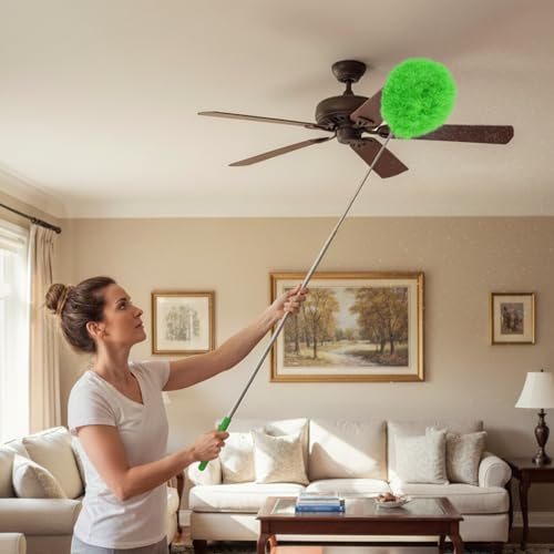 Dusters for Cleaning with Extension Pole, High Reach Extendable Microfiber Duster Washable Dust Cleaner for Ceiling Fan Cobweb Corner Furniture, Green - color: Green, size: 31.2 × 4.68 × 4.68 in