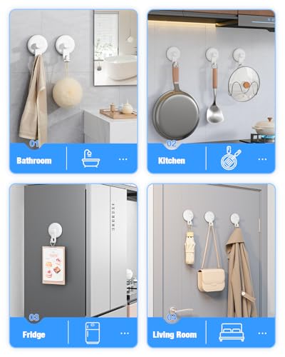 JOTPE Shower Hooks Suction Cup, Waterproof Suction Cup Hooks, Bathroom, Glass, Door, Windows, Kitchen Hanging up to 11lbs, Easy to Install and Remove (4pack-White) - color: White