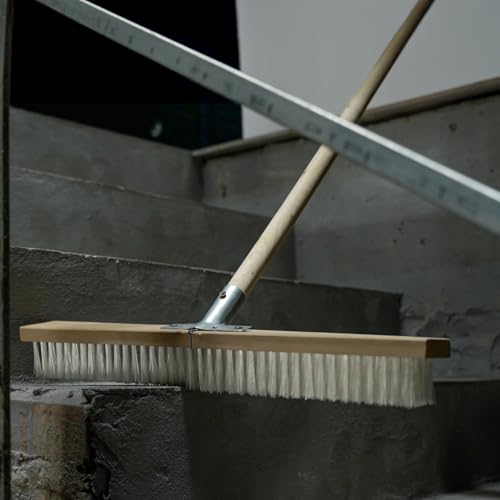 17.71” Heavy Duty Push Broom Outdoor, Stiff Plastic Bristles 4-Layer, 32.28” Wooden Handle, Industrial Broom for Garage Floor, Warehouse, Patio, Concrete, Deck & Sidewalk Cleaning