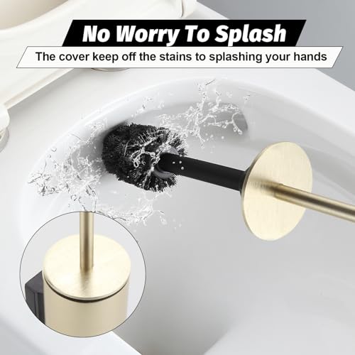 BGL Toilet Brush and Holder Set Brushed Gold Wall Mounted for Bathroom Round Design - color: Brushed Gold-wall Mount