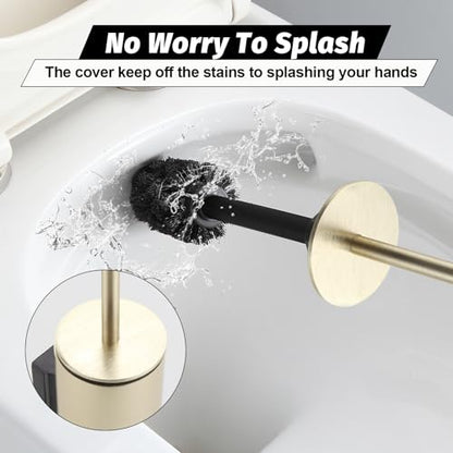 BGL Toilet Brush and Holder Set Brushed Gold Wall Mounted for Bathroom Round Design - color: Brushed Gold-wall Mount
