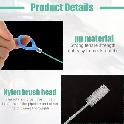 Flexible Tube Cleaning Brush, 118 Inch Long Wire Brush Extra Long Pipe Cleaner Tool with 2pcs Straw Cleaning Brushes for Car Refrigerators Sunroof Sink Drain Dredge Holes