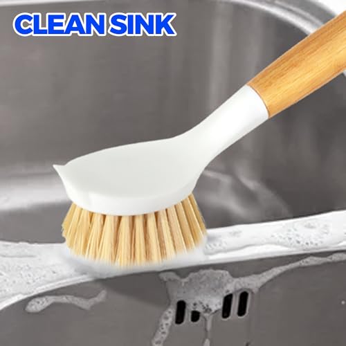 Holikme 3 Pack Dish Brush Set with Bamboo Handle, Kitchen Cleaner for Cleaning Pot, Pan, Sink and Stove, Scrubber with Medium Bristles, Yellow - color: Yellow