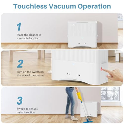 Keenhot Touchless Vacuum Automatic Dustpan - 20Kpa Suction Ultra Fast & Powerful Hair Vacuum for Sweeping Salons Pet Hair Food Dirt Home Kitchen Compact Electric Canister Vacuum Cleaner（White） - color: White