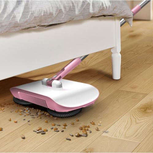 Manual Vacuum Sweeper, 180 Degree Rotating Push Vacuum Non Electric Floor Sweeper, 2 in 1 Manual Sweeper for Carpet and Floors(Pink)