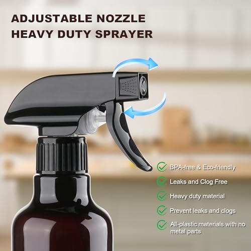 3 Pack Plastic Spray Bottles Empty Spray Bottle 10oz/300ml Heavy Duty Spraying Bottles Mist/Stream Water Bottle for Cleaning Solutions, Essential Oils, Hair (Amber) - color: Amber