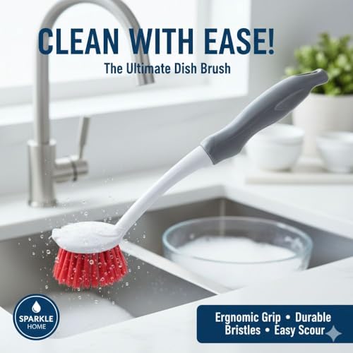Dish Kitchen Sink Cleaning Brush | Tough Bristle Scrubber with Comfortable Grip | Bathroom Tile & Utensil Cleaner | Multipurpose Household Cleaning Tool | Pack of 3 - style: Long Handle Sink Brush Pack of 3