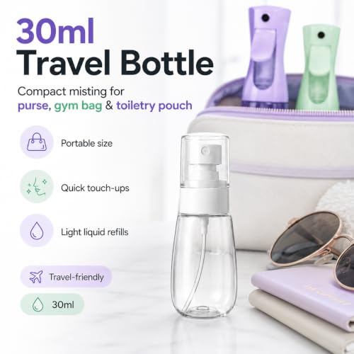 3 PCS Spray Bottles, 2-Pack Continuous Spray Bottles,Fine Water Mist Spray Bottles for Hair 6.8 OZ (200 ML) and 1oz 30ml Travel Spray Bottle Mister (Purple+Green) - color: Purple+Green