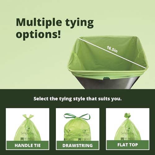 Simply Bio 13 Gallon Compostable Trash Bags Liners Drawstring, Heavy Duty Extra Thick 1 Mil, 49.21 Liter, 30 Bags, Tall Kitchen Food Scrap Waste Bag, ASTM D6400, US BPI and OK Compost Home Certified - size: 1 Count (Pack of 30), style: Drawstring (13 Gal)