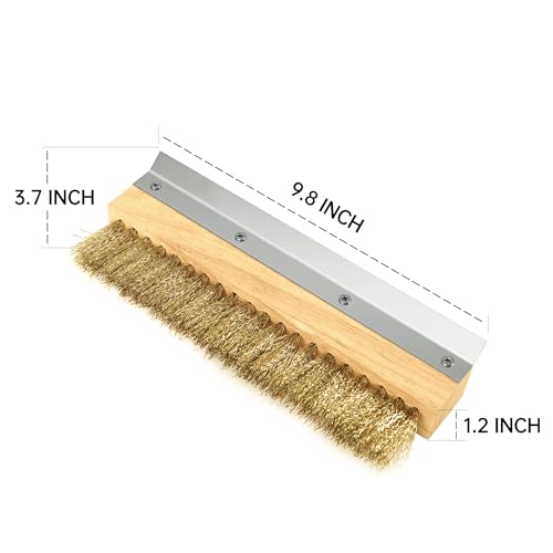 Wood Brush Head with Steel Scraper 9.6 Inch Pizza Oven Brush Brass Bristles Replacement Brush Head - size: 9.8 Inch