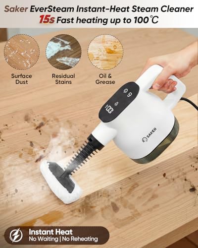 Saker EverSteam Instant-Heat Steam Cleaner for Home,15s Heat-up Handheld Steam Cleaner, Lightweight Portable Continuous Refill Steamer for Deep Cleaning of Floor, Car and Kitchen - size: With 5 Fiber Cloths
