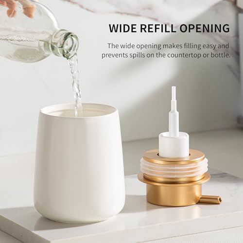 Enra Foaming Soap Dispenser,12 oz Beige Ceramic Modern Foam Hand Soap Dispenser for Bathroom,Kitchen with Easy-to-Press Pump (White Foam Gold Pump) - color: Foam-white-gold Pump