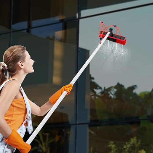 30ft Water Fed Pole Kit Solar Panel Cleaning Brush, Adjustable Window Cleaning Poles with 14in Water Fed Cleaning Brush, Solar Panel Cleaning Pole Outdoor Window Washing Equipment (30Ft, 14in Brush) - size: 30Ft, 14in Brush