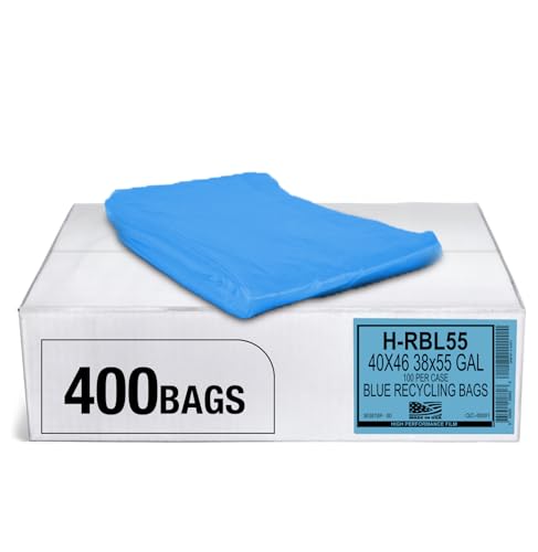 Aluf Plastics 55-60 Gallon 1.2 MIL Blue Industrial Strength Trash Bags - 38" x 55" - Pack of 400 - For Industrial, Home, & Recycling - style: 55-60 Gal, 1.2 Mil, 400 Count