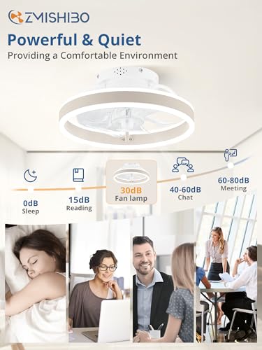 ZMISHIBO Low Profile Ceiling Fans with Lights and Remote, 13 Inch Fandelier Ceiling Fan with Light, White Modern Flush Mount Ceiling Fan, Small Dimmable LED Fan Lights for Bedroom - color: White, size: 13 INCH