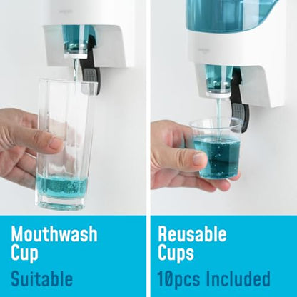 Umimile Mouthwash Dispenser for Bathroom, Plastic Mouthwash Dispenser Wall Mounted, 30.4oz(900ml) Mouthwash Container with 10Pcs Reusable Cups,White