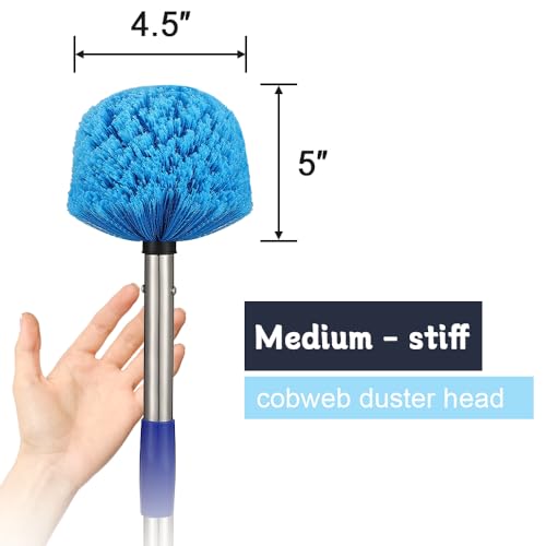 Extended Reach Cobweb Duster with 8-Foot Pole - Medium Bristle Brush for Ceiling, Wall, and Indoor/Outdoor Cleaning, Lightweight Stainless Steel (8 FT) - size: 8 FT