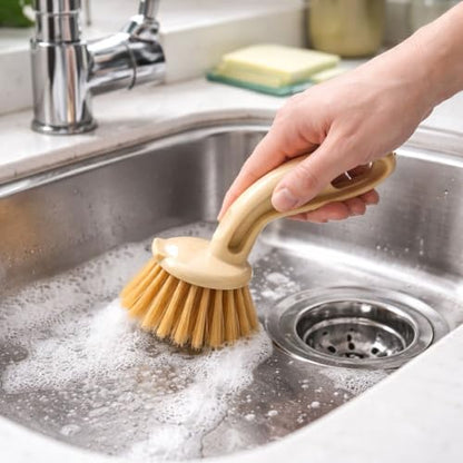Kitchen Sink Cleaning Brush | Tough Flexible Bristles Scrubber for Stubborn Stains | Comfortable Grip Dishwashing Brush for Kitchen Utensils Bathroom Tiles Pack of 2 - style: Mini Round Brush Pack of 2