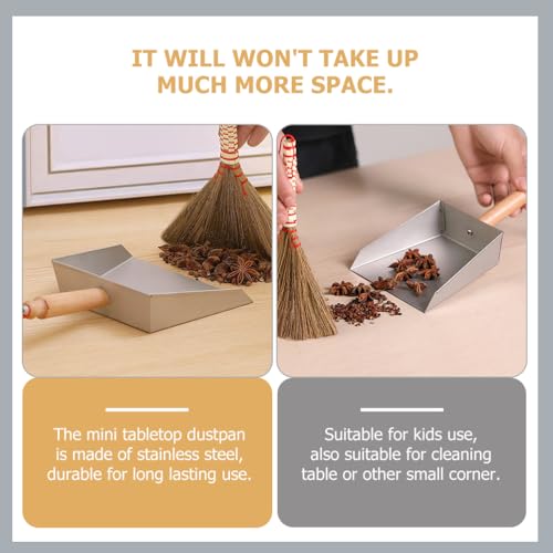 Beaupretty Stainless Steel Small Dustpan with Short Handle Compact Lightweight Metal Dust Pan for Household and Children Tabletop Cleaning Tool 8.46X5.51In