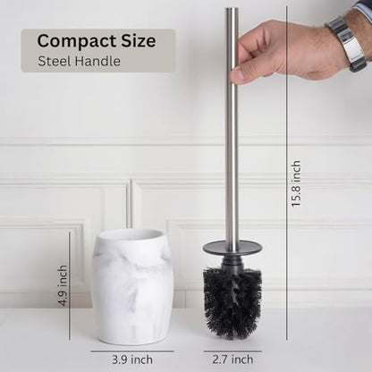 Clasin Home Toilet Bowl Brush and Holder with Stainless Steel Long Handle, Toilet Scrubber Brush with Durable Base, 360° Deep Cleaning Bristles for Bathroom, Compact Set for Small Space (White) - color: White