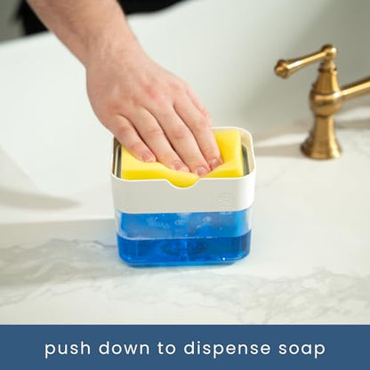 S&T INC. Dish Soap Dispenser and Sponge Holder for Kitchen Sink with Enhanced Features, Sponge Included, 13 Ounces, Matte White - color: Matte White