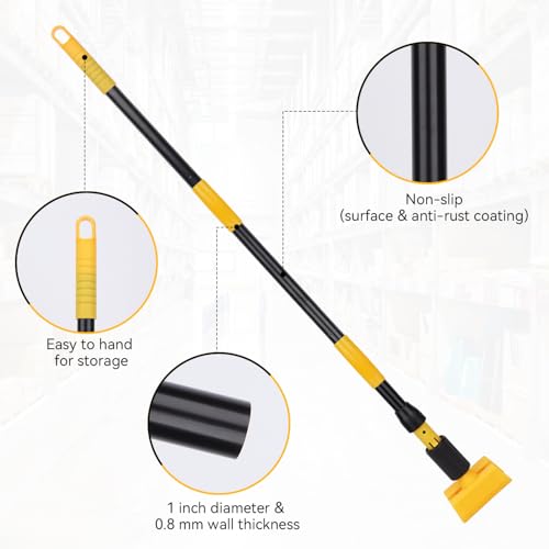 Mop Handle Commercial Heavy Duty - 57 Inch Industrial Metal Mop Stick with Jaw Clamp Replacement for Floor Cleaning - Professional Gripper Mops Head Replacement Holder - color: Black&Yellow 2