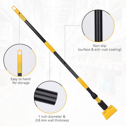 Mop Handle Commercial Heavy Duty - 57 Inch Industrial Metal Mop Stick with Jaw Clamp Replacement for Floor Cleaning - Professional Gripper Mops Head Replacement Holder - color: Black&Yellow 2