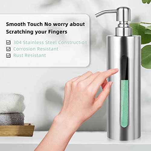Stainless Steel Soap Dispenser, 7Oz Slim Rust Proof Liquid Soap Dispenser for Kitchen & Bathroom - Refillable Brushed Nickel Dispenser for Essential Oils and Shampoo