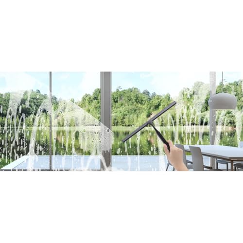 J&V TEXTILES All-Purpose Stainless Steel Shower Squeegee for Glass Doors with Adhesive Hooks, Squeegee for Shower Glass, Bathroom Household Cleaner Tool, 10 Inch (Black) - color: Black