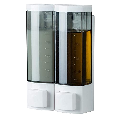 Double Soap Dispensers 250ml ABS Plastic Drill Free with Adhesive or Wall Mount with Screws Liquid Hand Shower Dispenser for Bathroom Gray - size: 2-Chamber