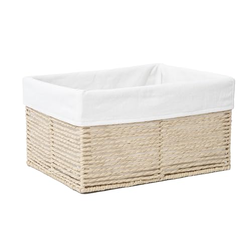 GYASVWU Hand-Woven Paper Rope Storage Baskets,Rectangular Wicker Baskets for Organizing,Decorative Woven Basket for Storage,Shelf Basket for Living Room,Storage Baskets for Pantry (Beige - Small) - color: Beige - Small