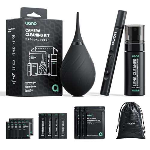 llano 7-in-1 Camera Lens Cleaning Kit with Cleaning Solution 60ml, Swab, Pen, Air Blower, Nano-Fiber Cloth, Wipes, Cleaning Kit for Computer PC MacBook iPhone Camera