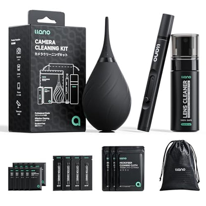 llano 7-in-1 Camera Lens Cleaning Kit with Cleaning Solution 60ml, Swab, Pen, Air Blower, Nano-Fiber Cloth, Wipes, Cleaning Kit for Computer PC MacBook iPhone Camera