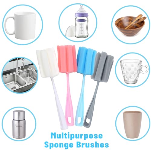 8PCS Bottle Brush Sponge Cup Brush with Straw Brushes Long Handle Cleaner Brush for Baby Bottle Glasswares Mugs Cups Kitchen Clean (4 Bottle Brushes + 4 Straw Brushes) - color: 4 Pcs + 4 Straw Brushes